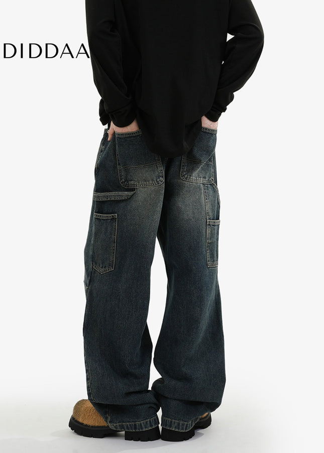 Washed Blue Loose Fit Cargo Jeans - Men’s Jeans