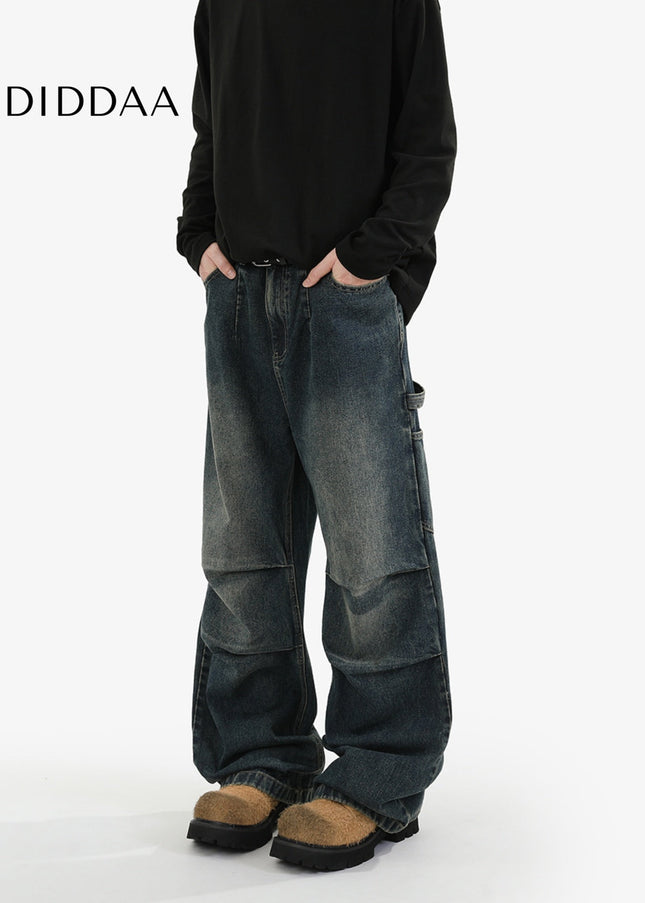 Washed Blue Loose Fit Cargo Jeans - Men’s Jeans