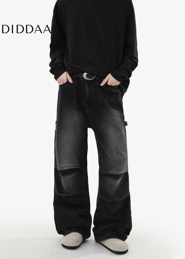 Washed Blue Loose Fit Cargo Jeans - Men’s Jeans