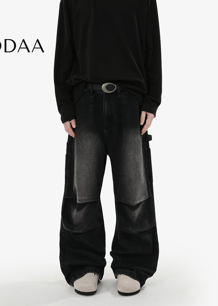 Washed Blue Loose Fit Cargo Jeans - S / Black - Men’s Jeans