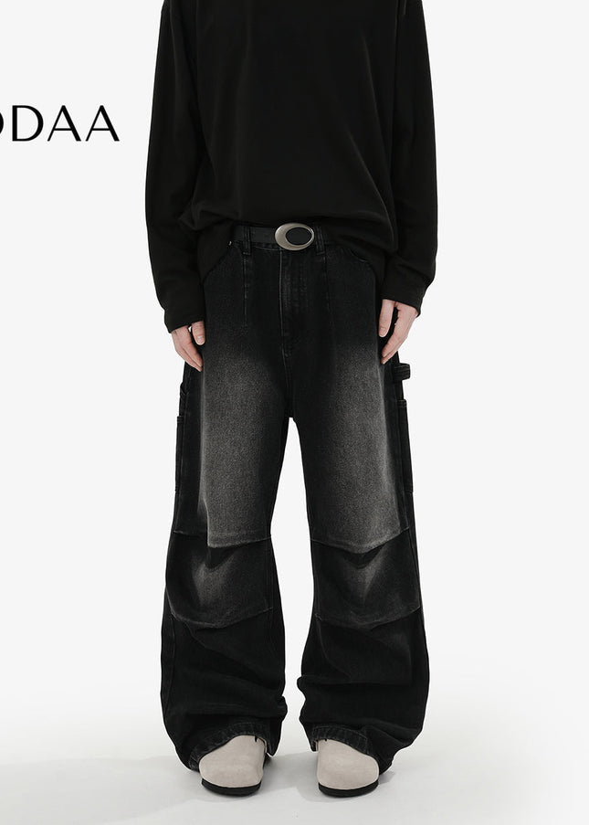 Washed Blue Loose Fit Cargo Jeans - S / Black - Men’s Jeans