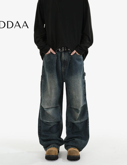 Washed Blue Loose Fit Cargo Jeans - S / Dark Blue - Men’s Jeans