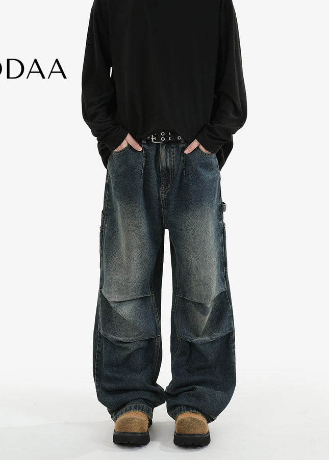 Washed Blue Loose Fit Cargo Jeans - S / Dark Blue - Men’s Jeans