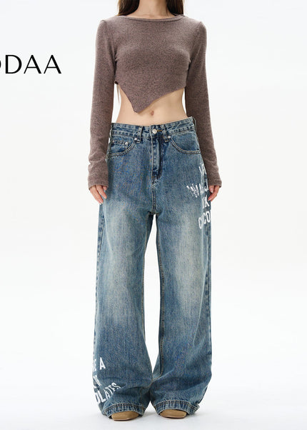 Washed Blue Loose Fit High Street Jeans - S / Mid Blue - Women’s Jeans