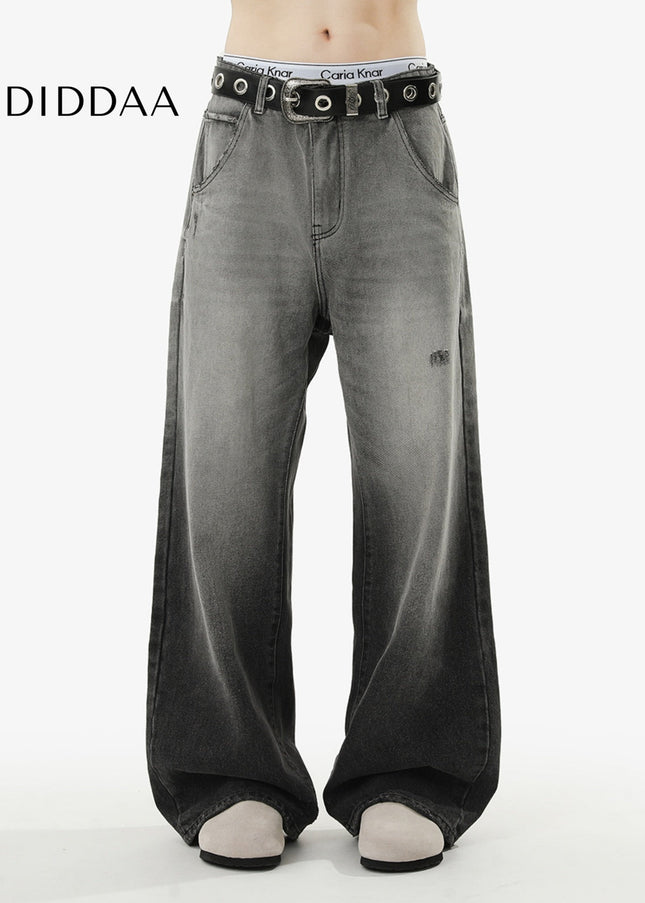 Washed Blue Loose Fit Straight Jeans for Men and Women - Men’s Jeans