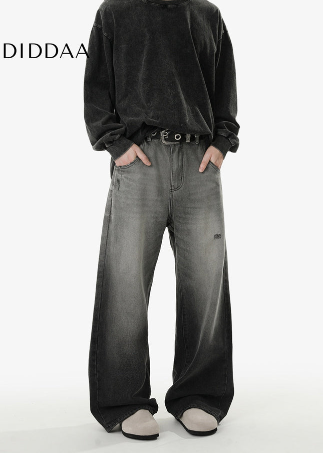 Washed Blue Loose Fit Straight Jeans for Men and Women - Men’s Jeans