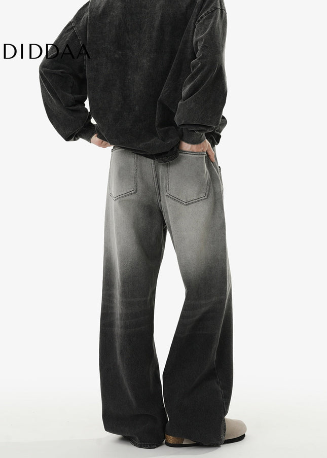 Washed Blue Loose Fit Straight Jeans for Men and Women - Men’s Jeans