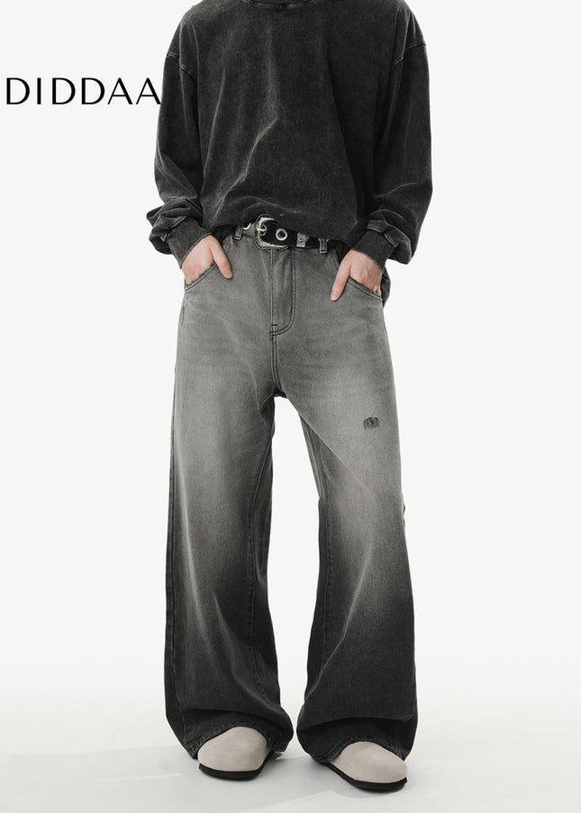 Washed Blue Loose Fit Straight Jeans for Men and Women - Men’s Jeans