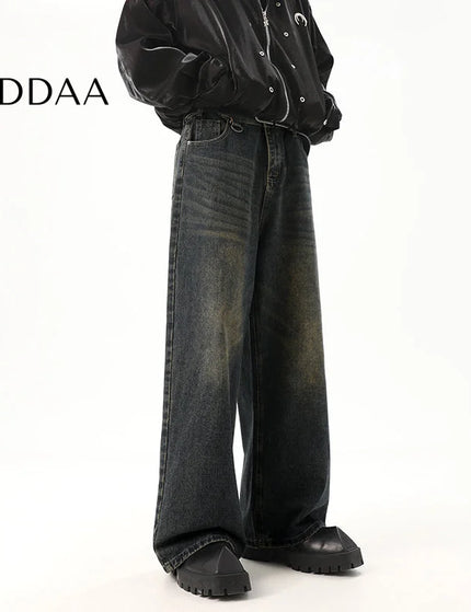 Washed Blue Loose Fit Straight Mop Jeans - M / Black - Men’s Jeans