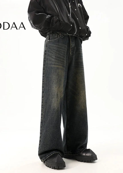 Washed Blue Loose Fit Straight Mop Jeans - M / Black - Men’s Jeans