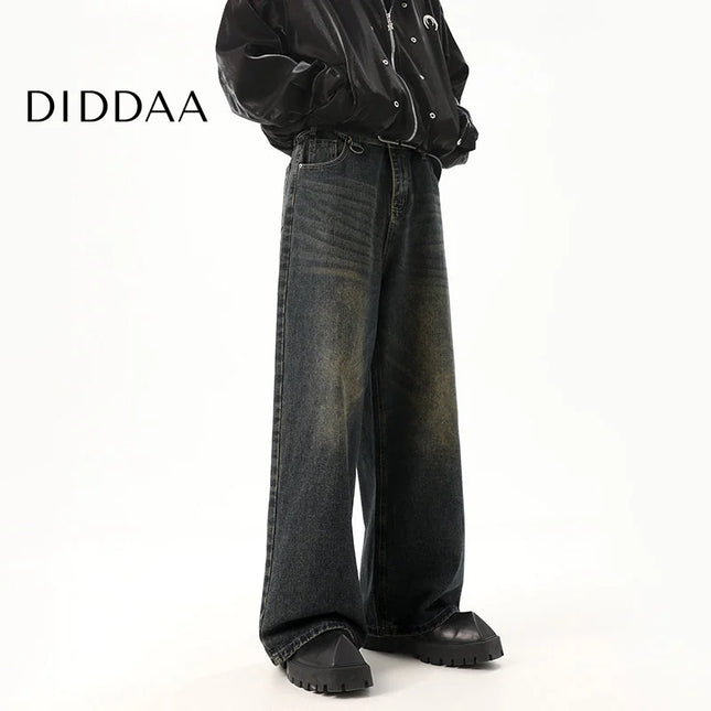 Washed Blue Loose Fit Straight Mop Jeans - M / Black - Men’s Jeans