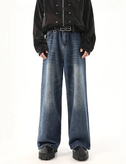 Washed Blue Loose Fit Straight Mop Jeans - M / Blue - Men’s Jeans