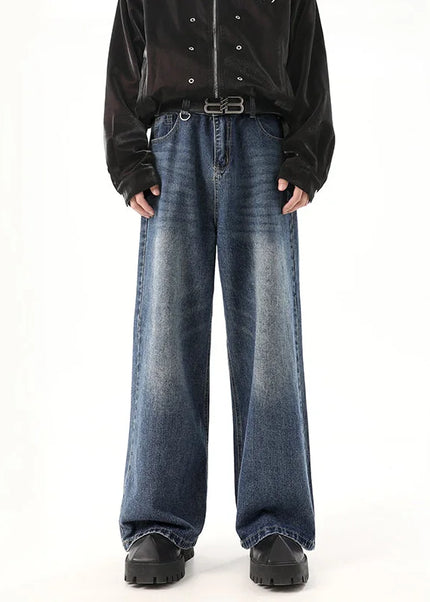 Washed Blue Loose Fit Straight Mop Jeans - M / Blue - Men’s Jeans