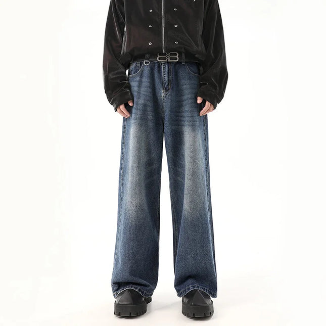 Washed Blue Loose Fit Straight Mop Jeans - M / Blue - Men’s Jeans