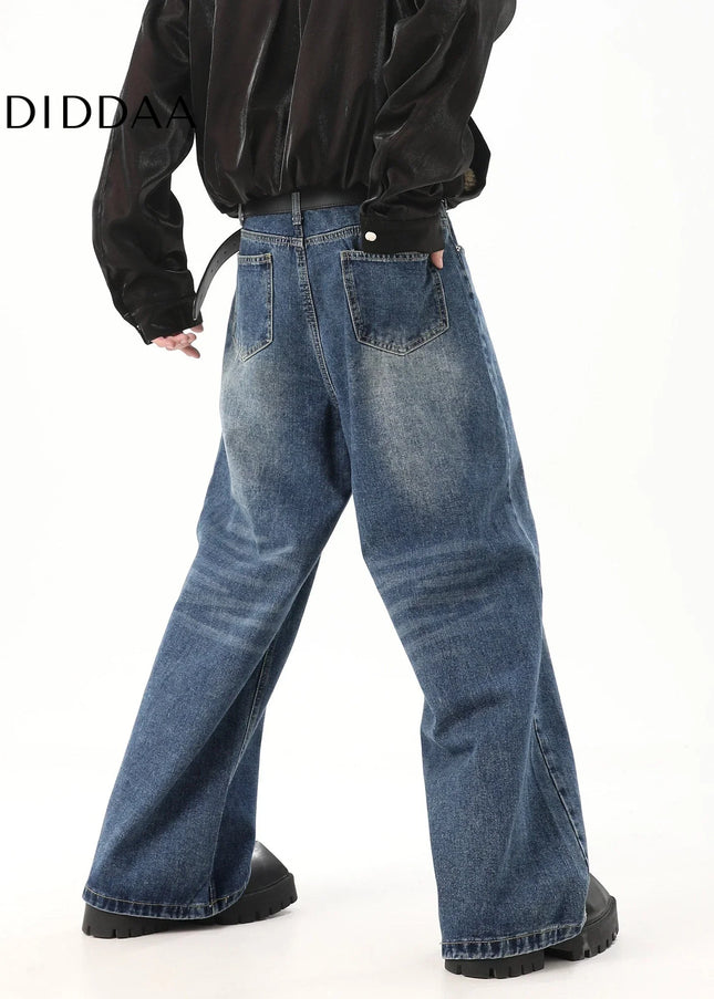 Washed Blue Loose Fit Straight Mop Jeans - Men’s Jeans