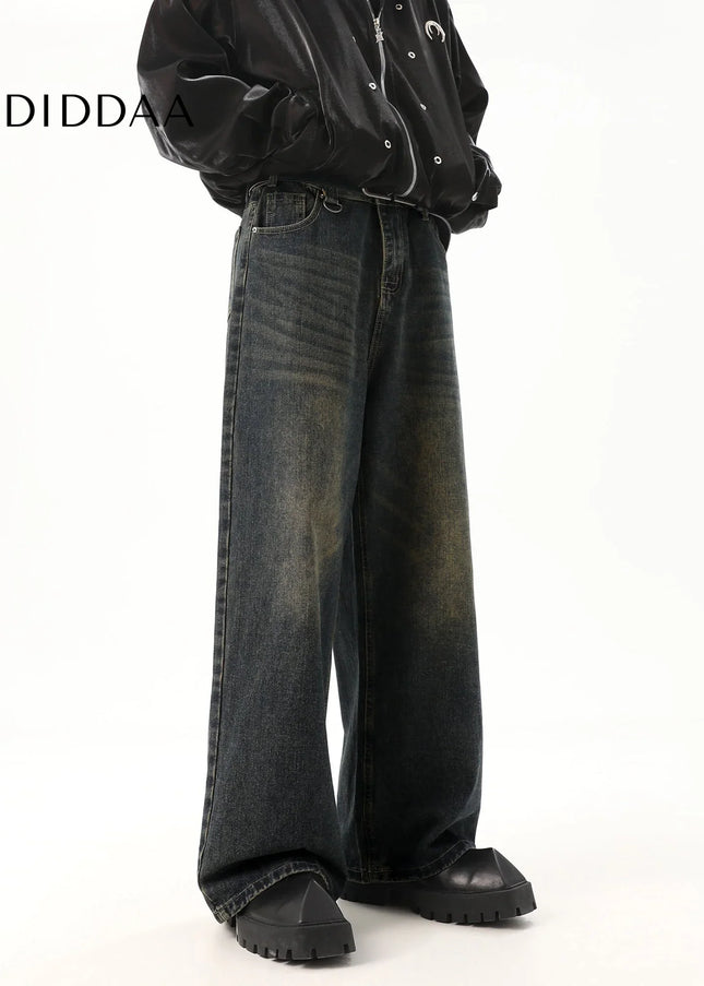 Washed Blue Loose Fit Straight Mop Jeans - Men’s Jeans