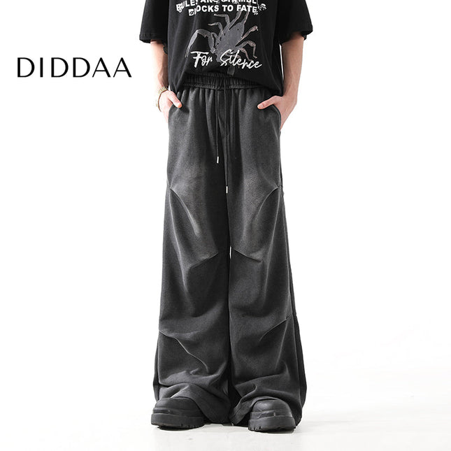 Washed Blue Loose Fit Straight Pants for Men - S / Black - Unisex Sweatpants