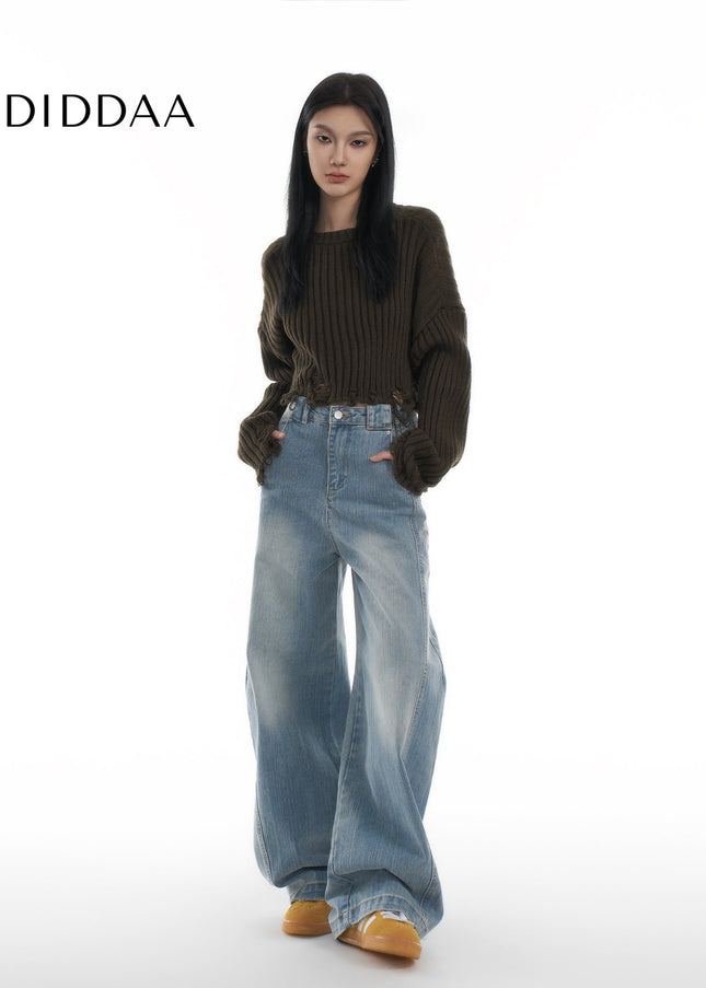 Washed Blue Loose Fit Wide Leg Jeans for Women - Women’s Jeans