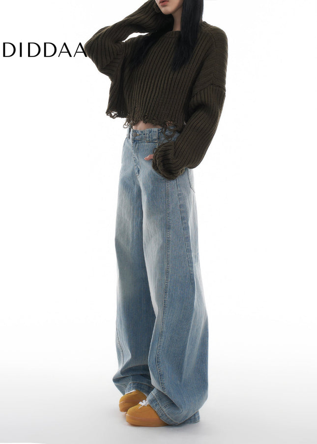 Washed Blue Loose Fit Wide Leg Jeans for Women - Women’s Jeans