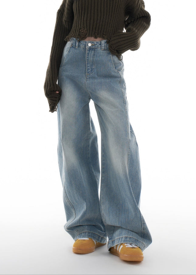 Washed Blue Loose Fit Wide Leg Jeans for Women - Women’s Jeans