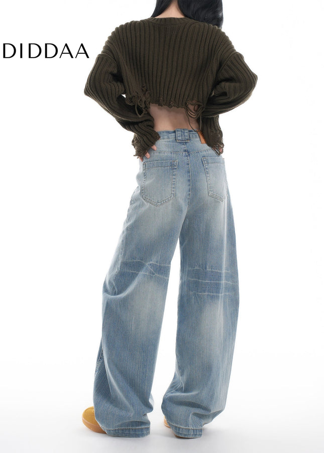 Washed Blue Loose Fit Wide Leg Jeans for Women - Women’s Jeans