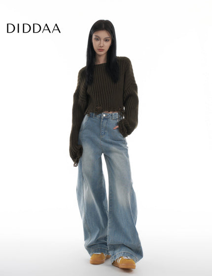 Washed Blue Loose Fit Wide Leg Jeans for Women - XS / Mid Blue - Women’s Jeans