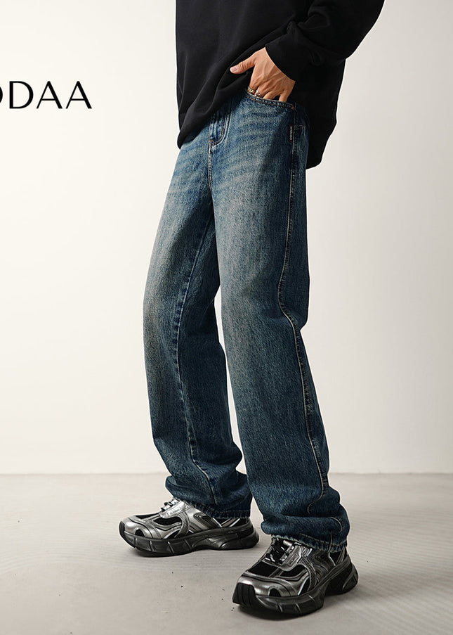 Washed Blue Loose Fit Wide Straight Jeans for Men - 28 / Dark Blue - Men’s Jeans