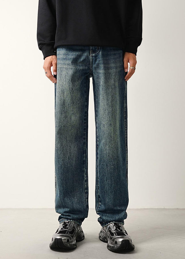Washed Blue Loose Fit Wide Straight Jeans for Men - Men’s Jeans