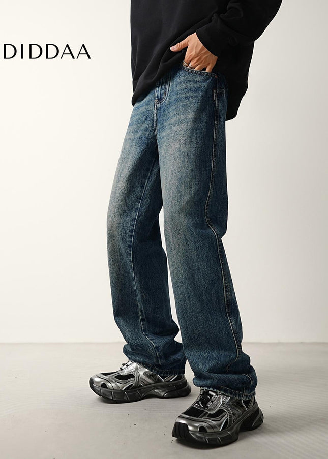 Washed Blue Loose Fit Wide Straight Jeans for Men - Men’s Jeans