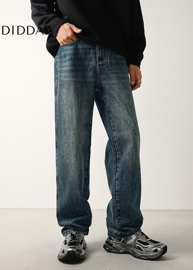 Washed Blue Loose Fit Wide Straight Jeans for Men - Men’s Jeans