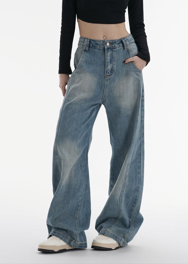 Washed Blue Loose Machete Wide-Leg Jeans for Women - Women’s Jeans