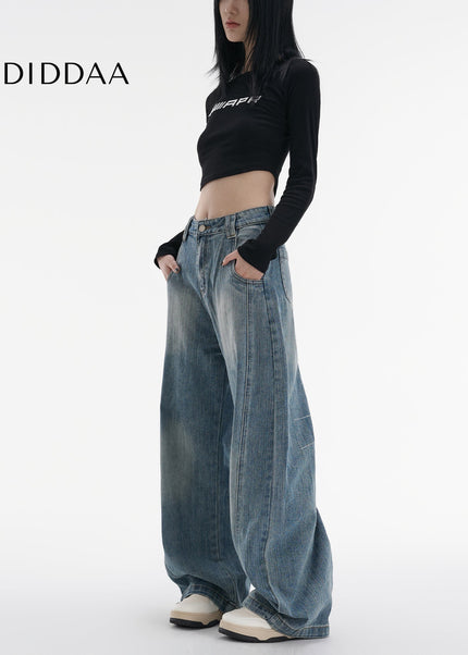 Washed Blue Loose Machete Wide-Leg Jeans for Women - Women’s Jeans