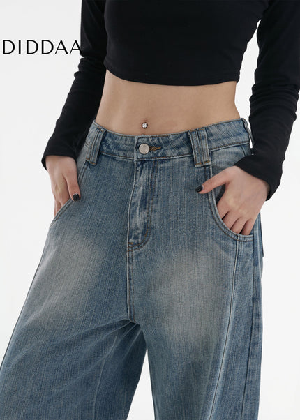 Washed Blue Loose Machete Wide-Leg Jeans for Women - Women’s Jeans