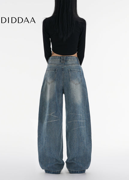 Washed Blue Loose Machete Wide-Leg Jeans for Women - Women’s Jeans