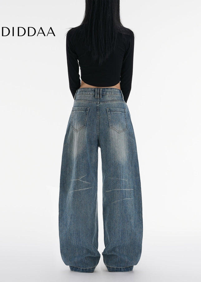 Washed Blue Loose Machete Wide-Leg Jeans for Women - Women’s Jeans