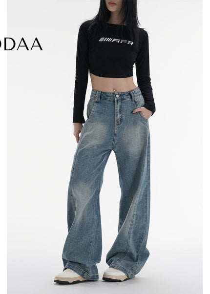 Washed Blue Loose Machete Wide-Leg Jeans for Women - Women’s Jeans