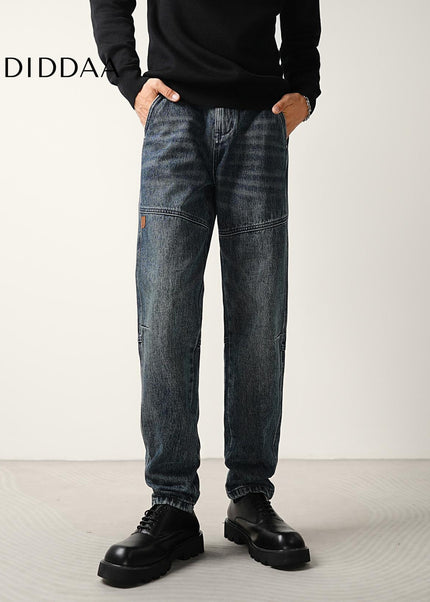 Washed Blue Loose Micro Tapered Cargo Jeans - Men’s Jeans