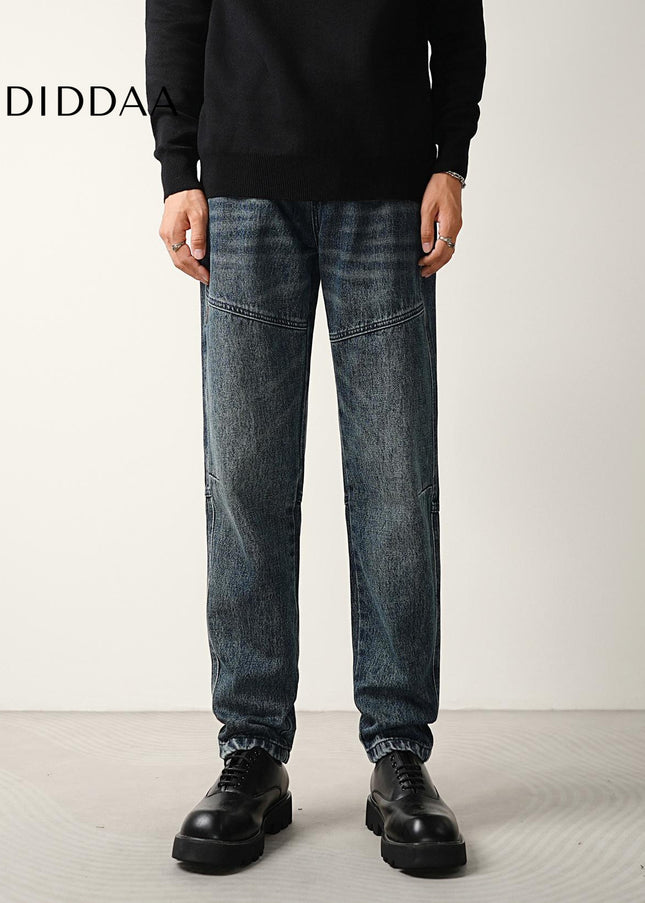Washed Blue Loose Micro Tapered Cargo Jeans - Men’s Jeans