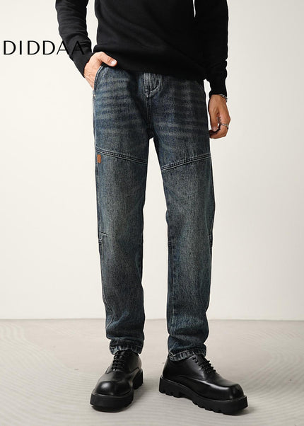 Washed Blue Loose Micro Tapered Cargo Jeans - Men’s Jeans