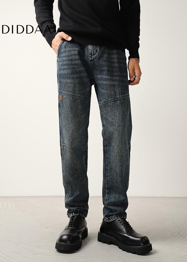 Washed Blue Loose Micro Tapered Cargo Jeans - Men’s Jeans