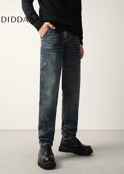 Washed Blue Loose Micro Tapered Cargo Jeans - Men’s Jeans