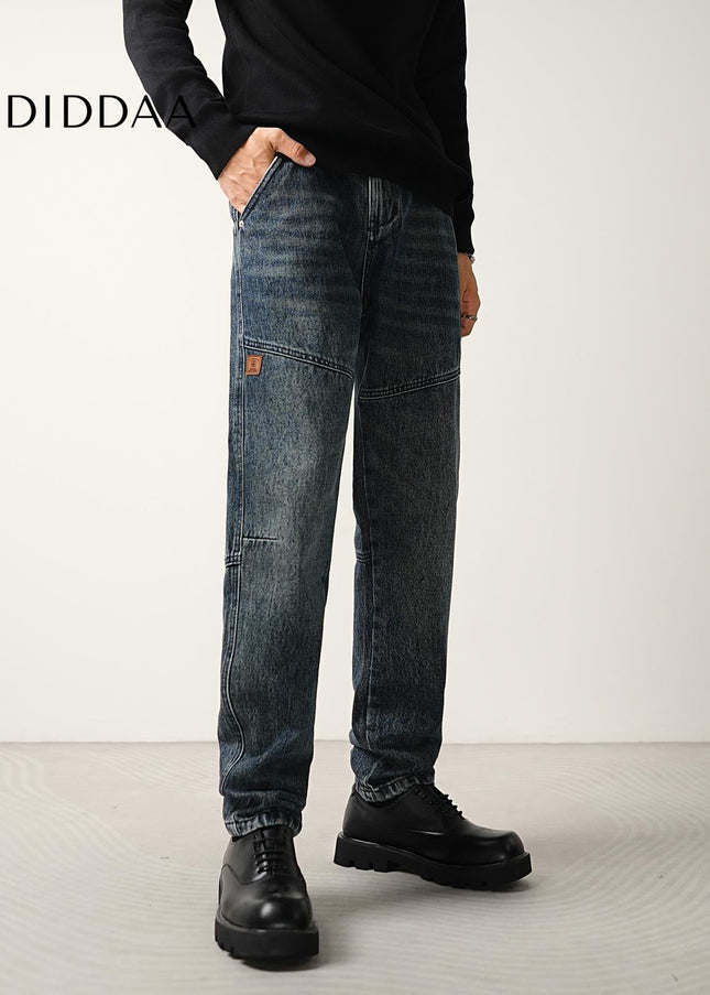 Washed Blue Loose Micro Tapered Cargo Jeans - Men’s Jeans