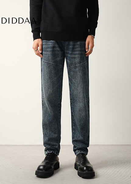 Washed Blue Loose Micro Tapered Cargo Jeans - Men’s Jeans