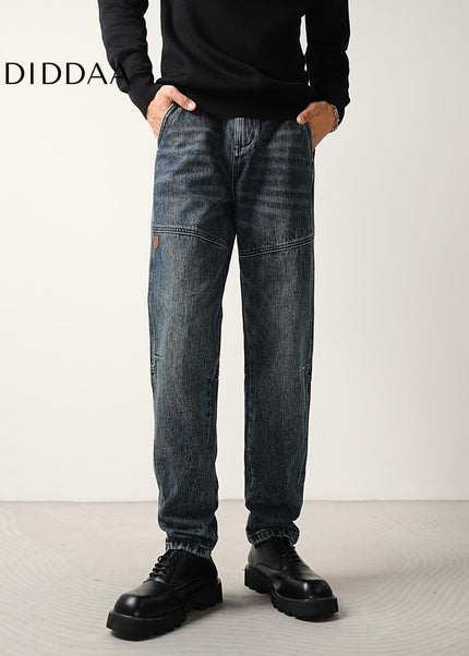 Washed Blue Loose Micro Tapered Cargo Jeans - Men’s Jeans
