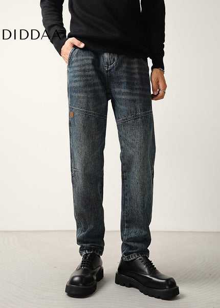 Washed Blue Loose Micro Tapered Cargo Jeans - Men’s Jeans
