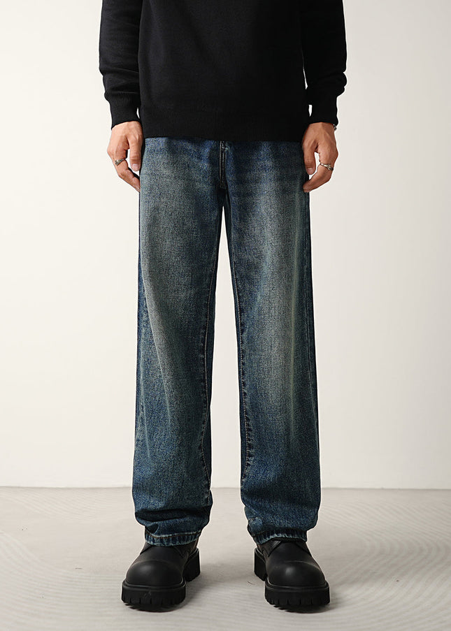 Washed Blue Loose Straight Jeans for Men - 28 / Dark Blue - Men’s Jeans