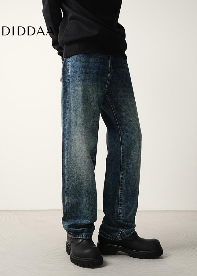 Washed Blue Loose Straight Jeans for Men - Men’s Jeans