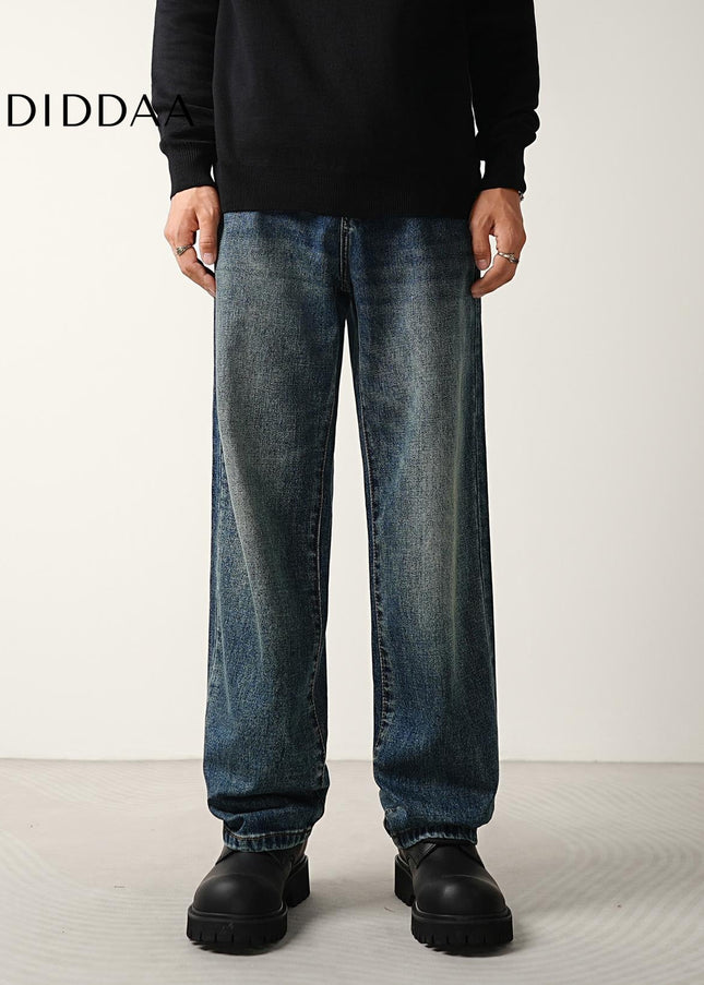 Washed Blue Loose Straight Jeans for Men - Men’s Jeans