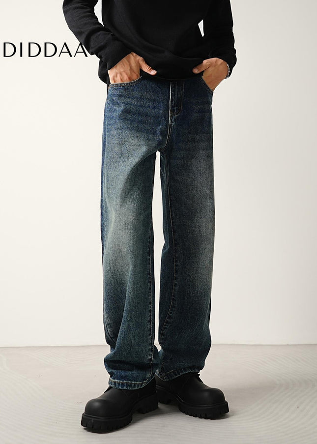 Washed Blue Loose Straight Jeans for Men - Men’s Jeans