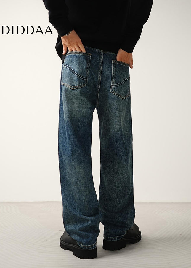 Washed Blue Loose Straight Jeans for Men - Men’s Jeans